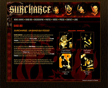 website design for the rock n roll band Surcharge