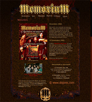 site internet Memorium, Groupe Métal, Québec, Canada